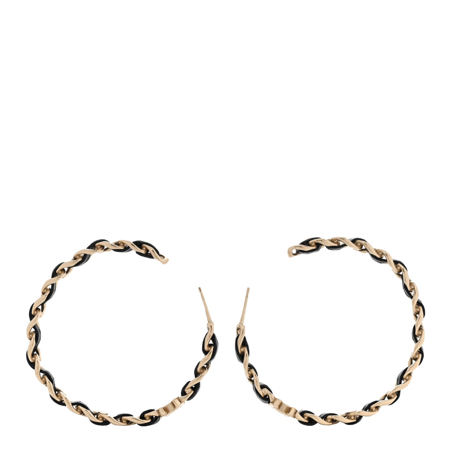 Lambskin CC Turnlock Chain Hoop Earrings Gold Black