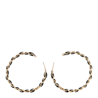 Chanel Lambskin CC Turnlock Chain Hoop Earrings Gold Black 3 of 5