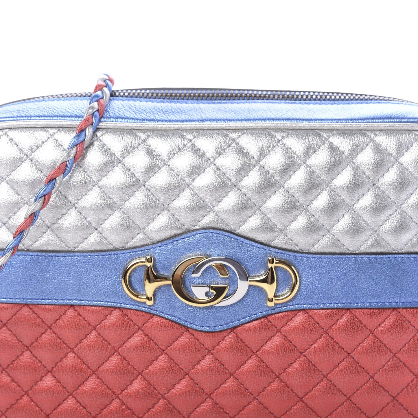 Laminated Nappa Trapuntata Small Zumi Shoulder Bag Rosso Marine Argento