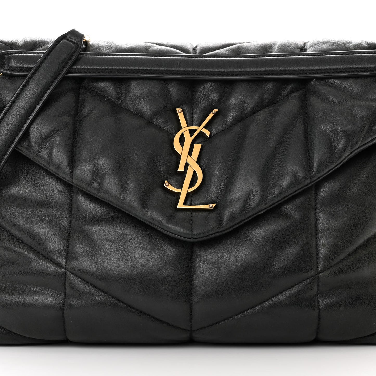 Lambskin Quilted Medium Loulou Puffer Monogram Chain Satchel Black