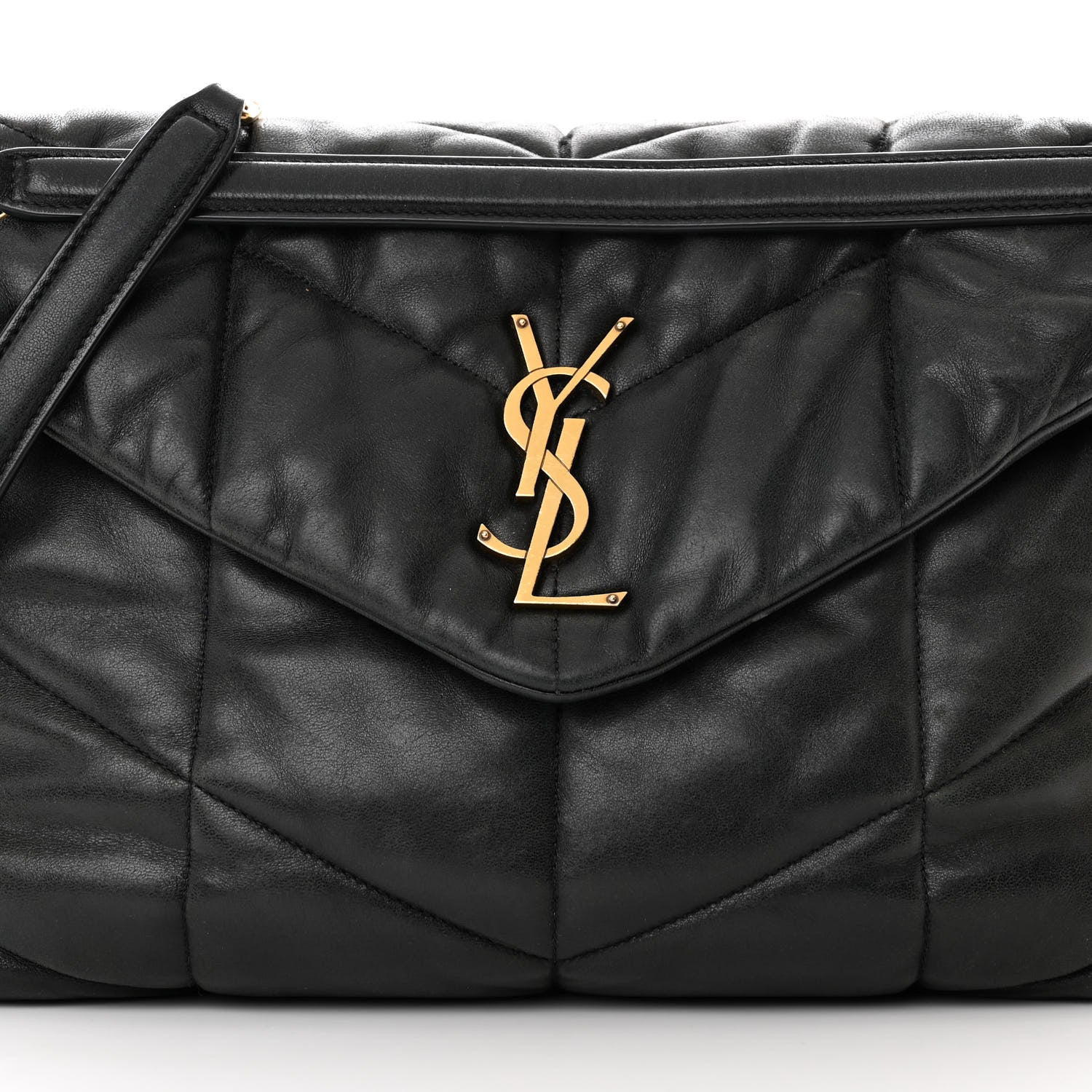 Saint Laurent Lambskin Quilted Medium Loulou Puffer Monogram Chain Satchel Black 8 of 13
