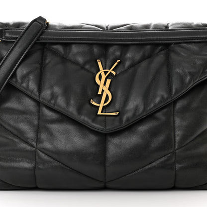 Saint Laurent Lambskin Quilted Medium Loulou Puffer Monogram Chain Satchel Black 8 of 13