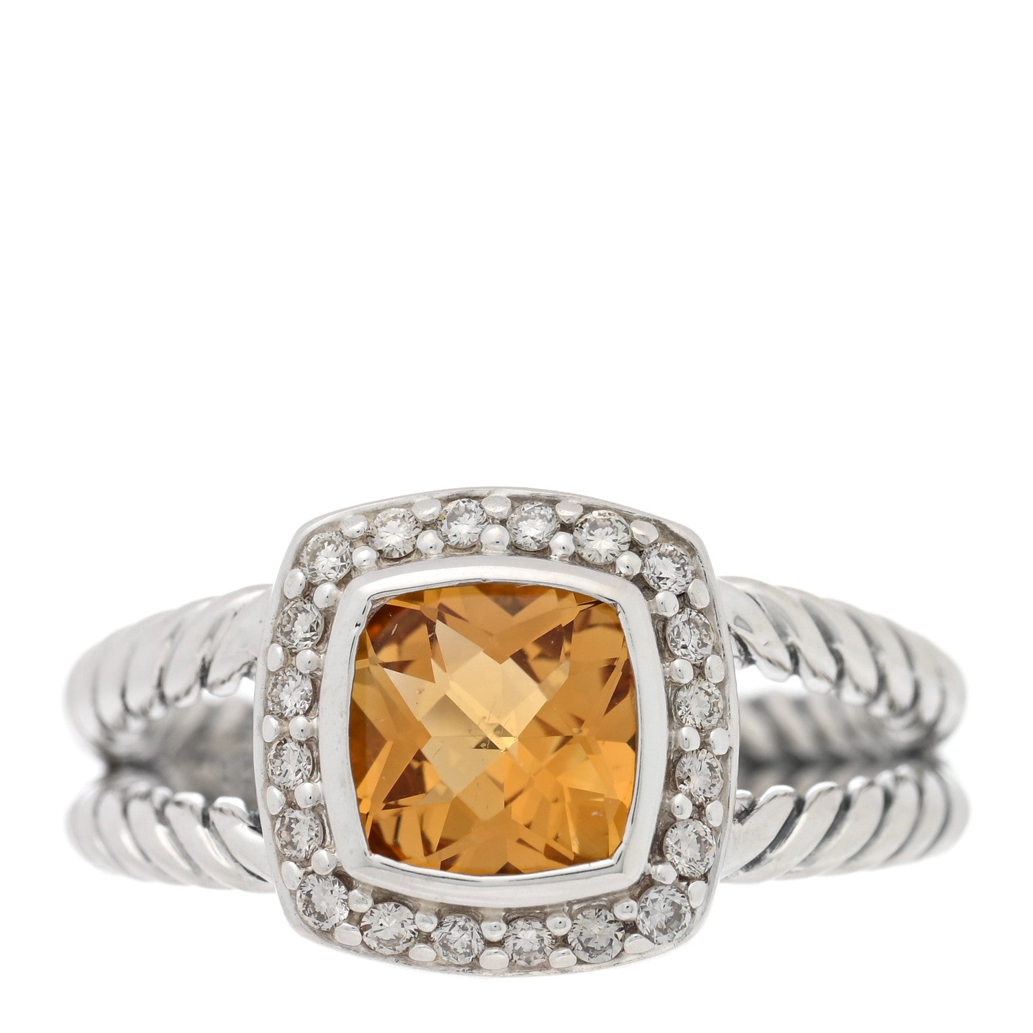 David Yurman Sterling Silver Diamond Citrine 7mm Petite Albion Ring 54 7 1 of 4