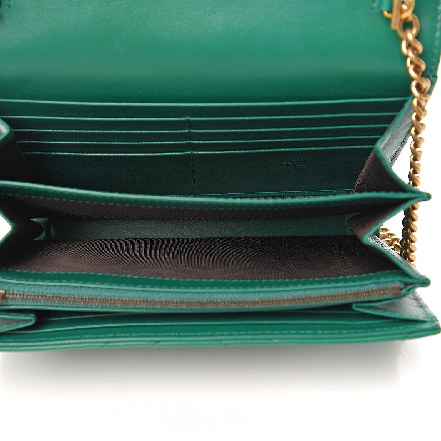 Gucci Calfskin Matelasse GG Marmont Chain Wallet Emerald Green 4 of 10