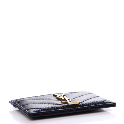 Saint Laurent Grain De Poudre Matelasse Chevron Monogram Credit Card Case Black 4 of 8