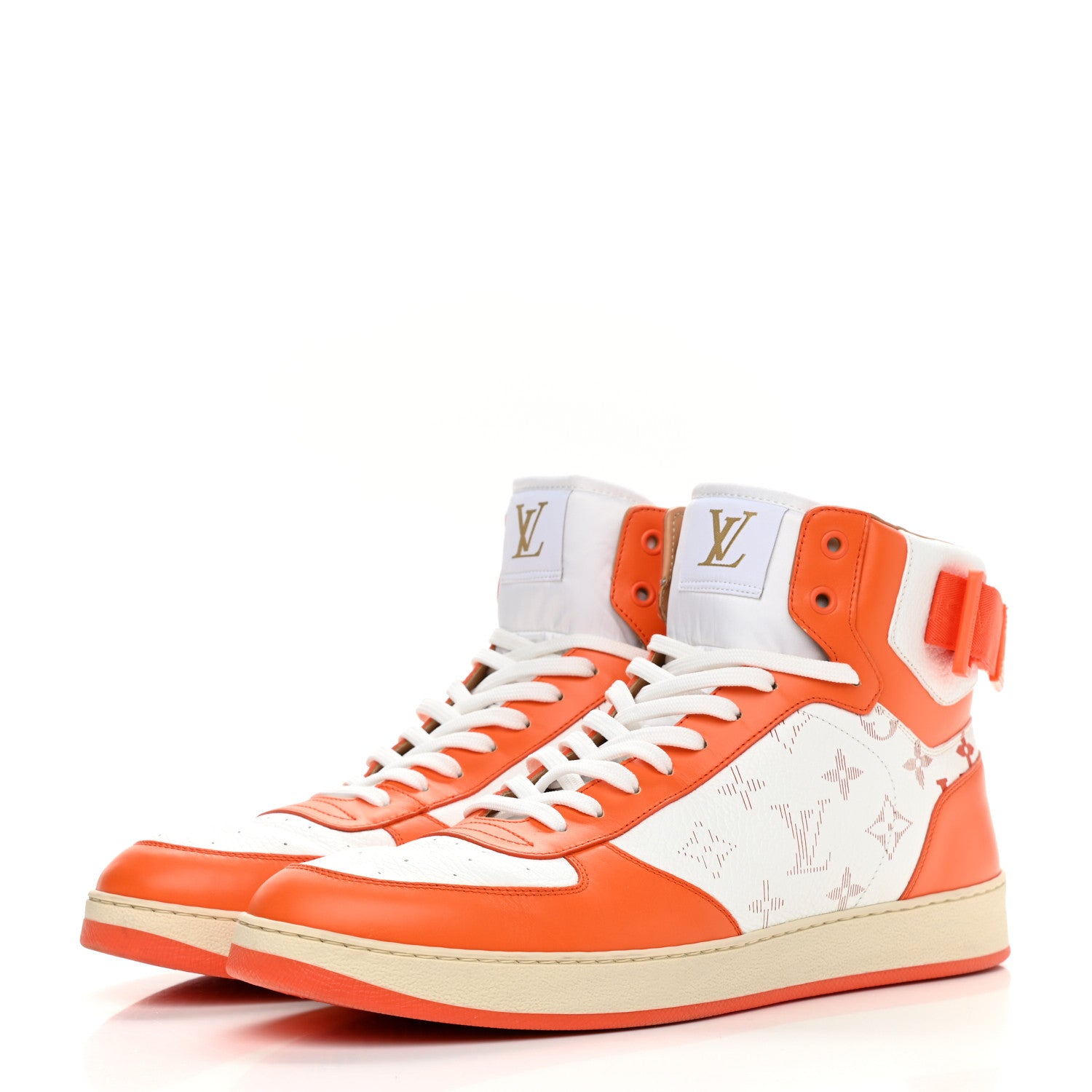 Louis Vuitton Calfskin Monogram Rivoli High Top Sneakers 10 Orange 3 of 9