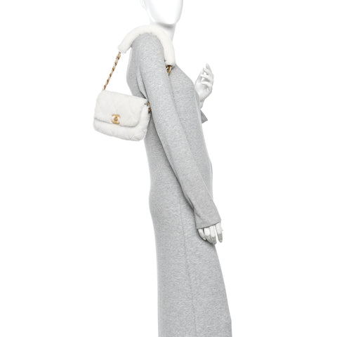 Shearling Lambskin Quilted CC Chain Flap White