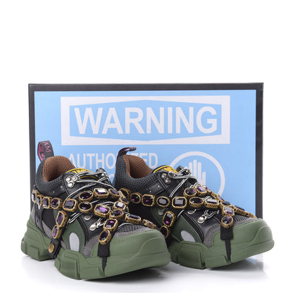 Gucci X SEGA Mesh Suede Calfskin Removable Crystals Flashtrek Sneakers 39.5 Loess Black Olive Green 10 of 10