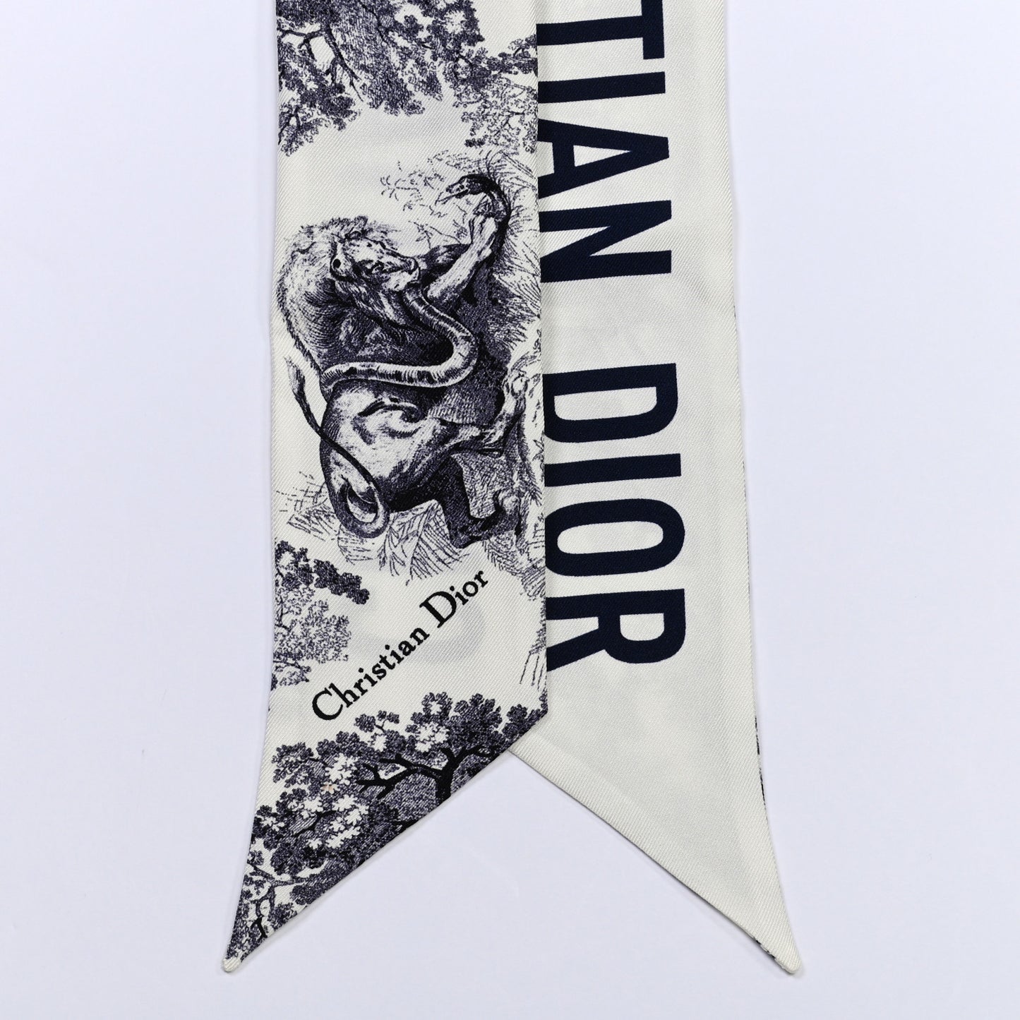 Silk Toile De Jouy Mitzah Scarf Navy Blue
