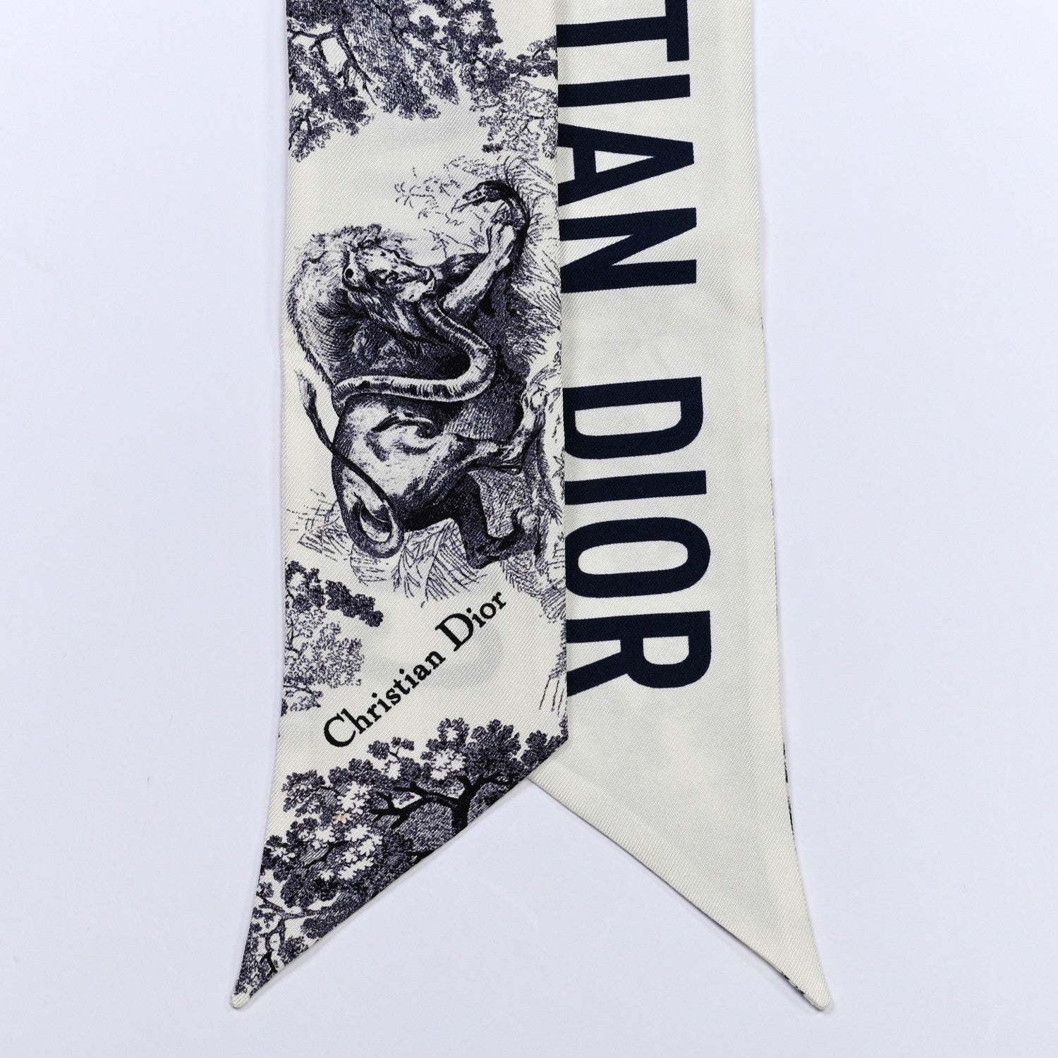 Christian Dior Silk Toile De Jouy Mitzah Scarf Navy Blue 4 of 6