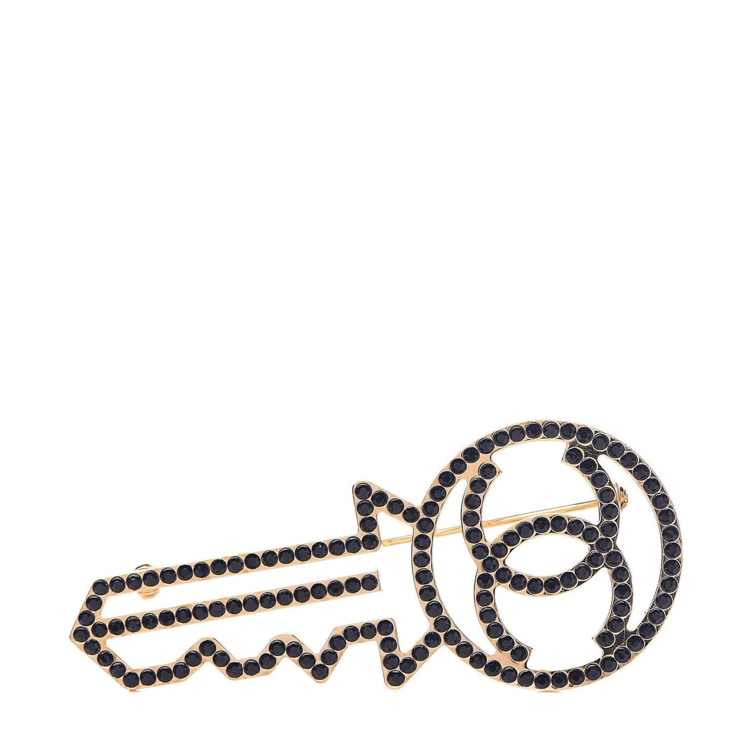 Crystal CC Key Brooch Black Gold
