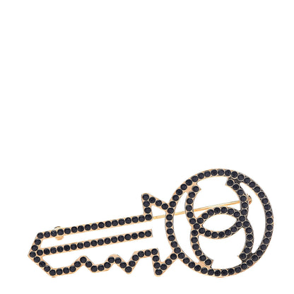 Chanel Crystal CC Key Brooch Black Gold 1 of 7