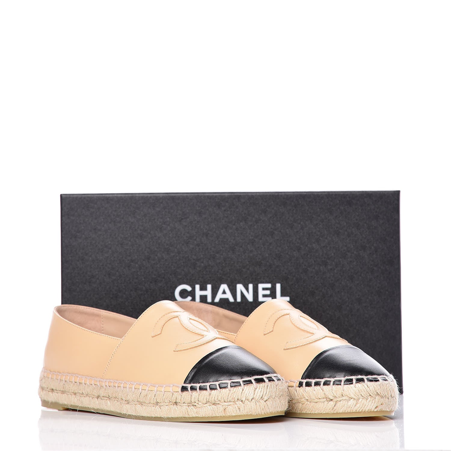 Chanel Lambskin CC Espadrilles 39 Beige Black 19 of 20
