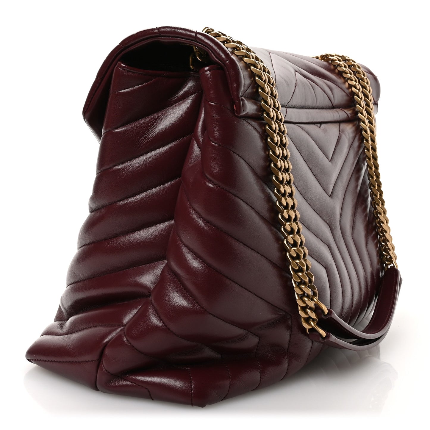 Calfskin Y Quilted Monogram Large Loulou Chain Satchel Rouge Legion