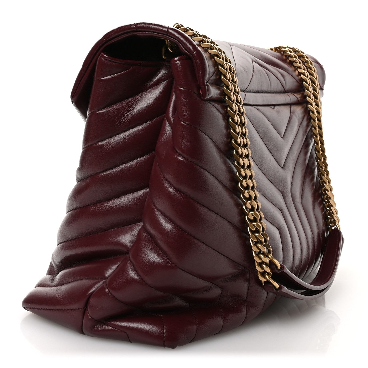 Saint Laurent Calfskin Y Quilted Monogram Large Loulou Chain Satchel Rouge Legion 3 of 10
