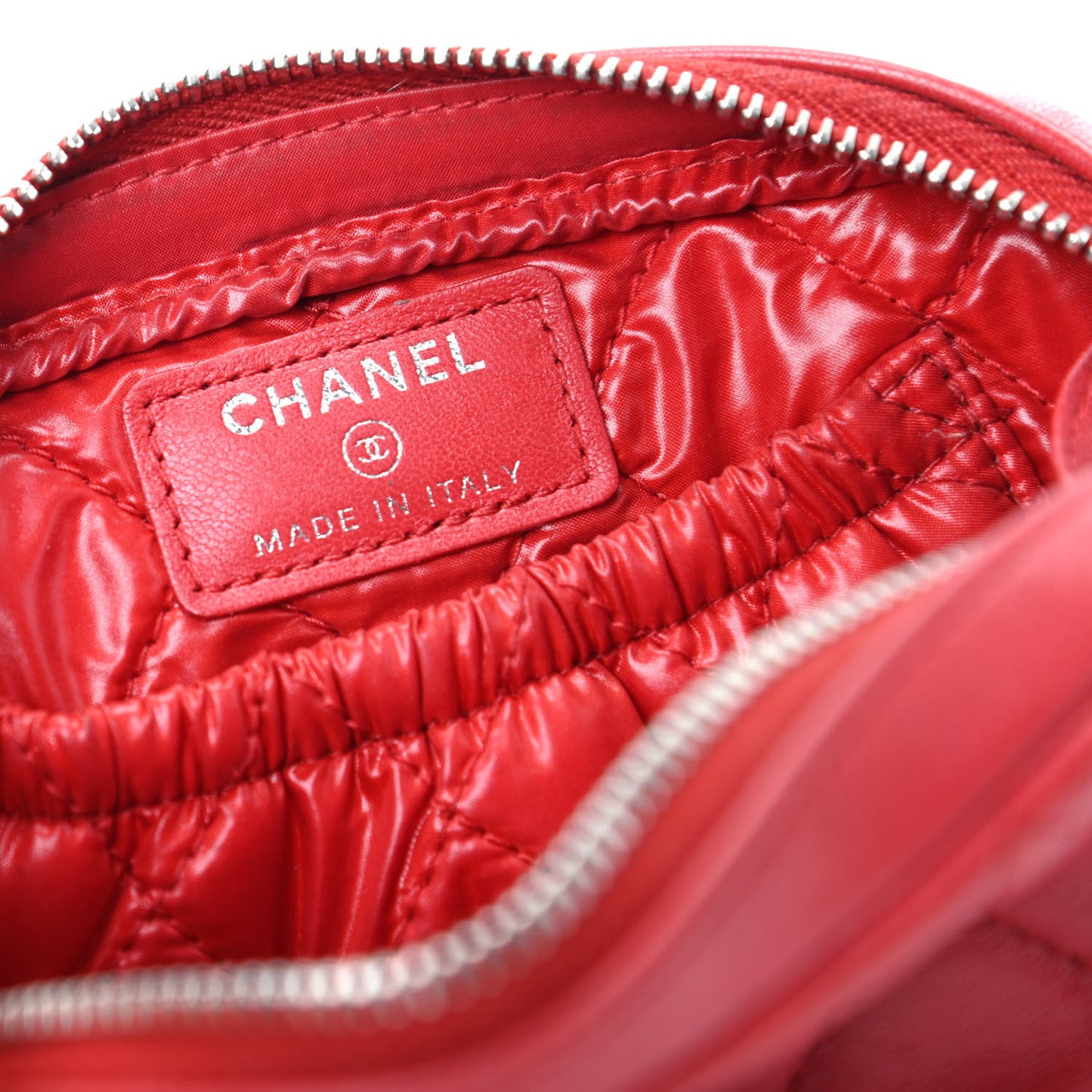Lambskin Quilted Small Curvy Pouch Cosmetic Case Red