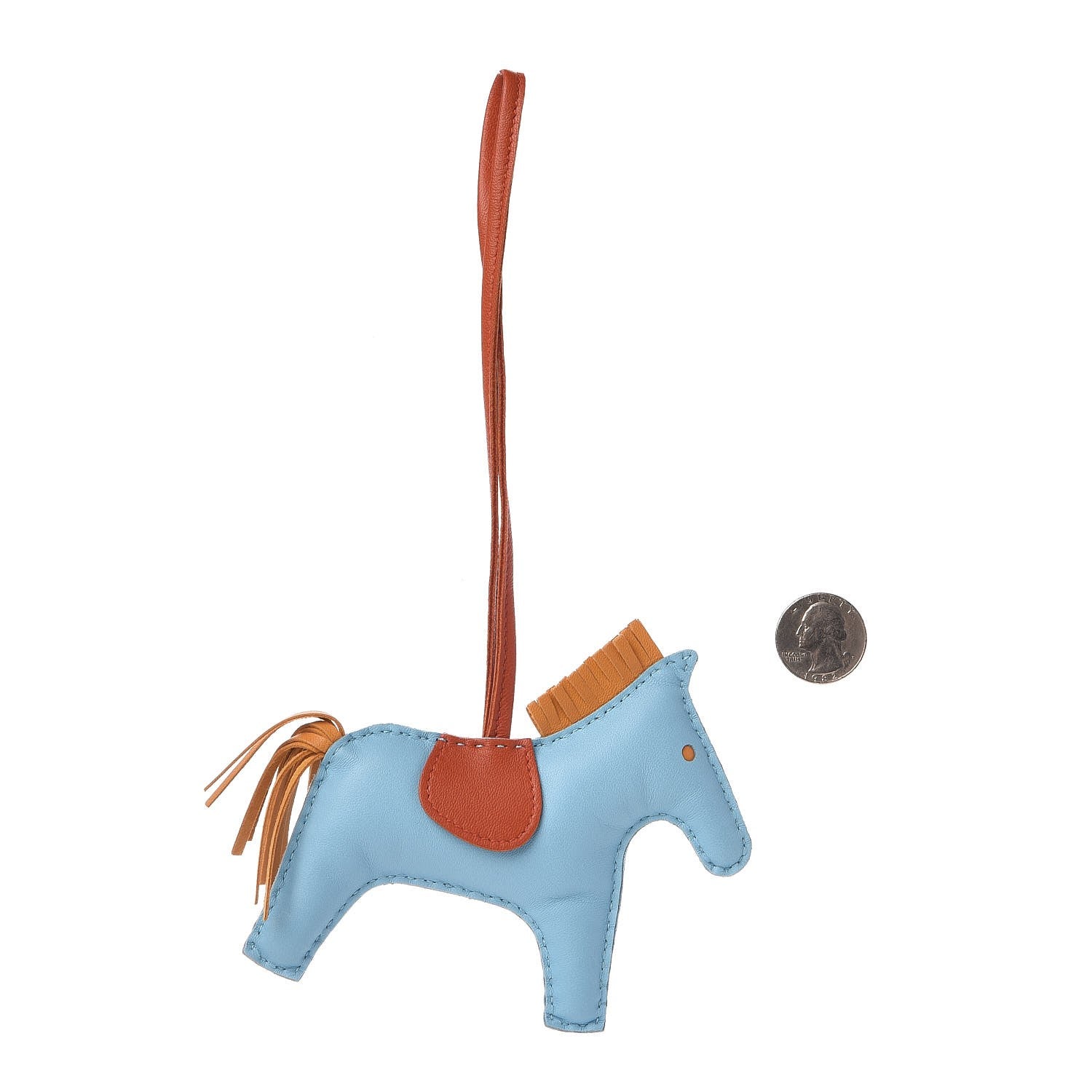 Hermes Milo Lambskin Grigri Rodeo Horse Bag Charm MM Celeste Naturel Bouton D'Or Cornaline 2 of 4