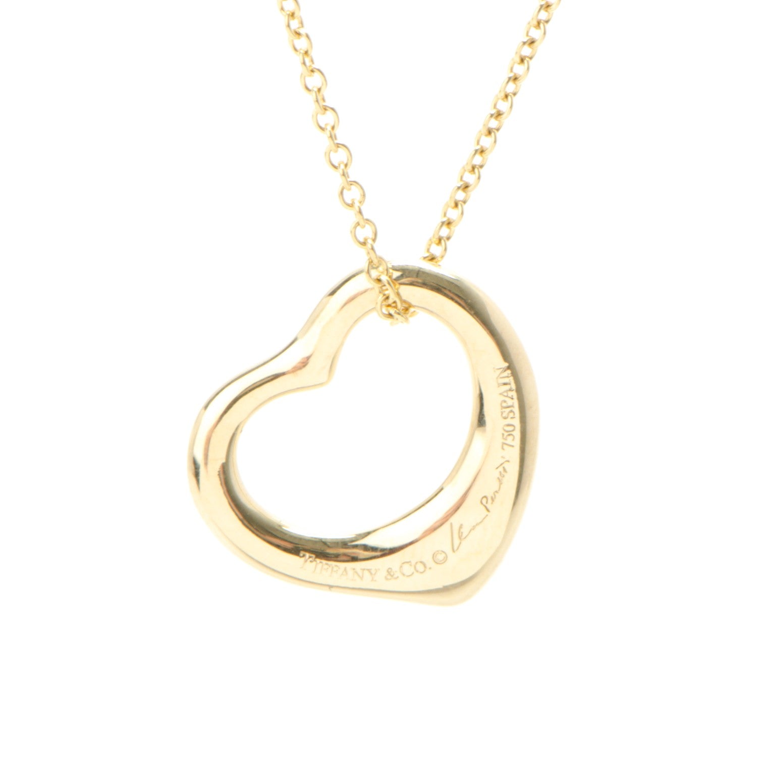 Tiffany 18K Yellow Gold Elsa Peretti Small Open Heart Pendant Necklace 4 of 6