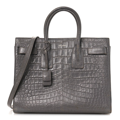 Saint Laurent Calfskin Crocodile Embossed Small Sac de Jour Fog 1 of 19