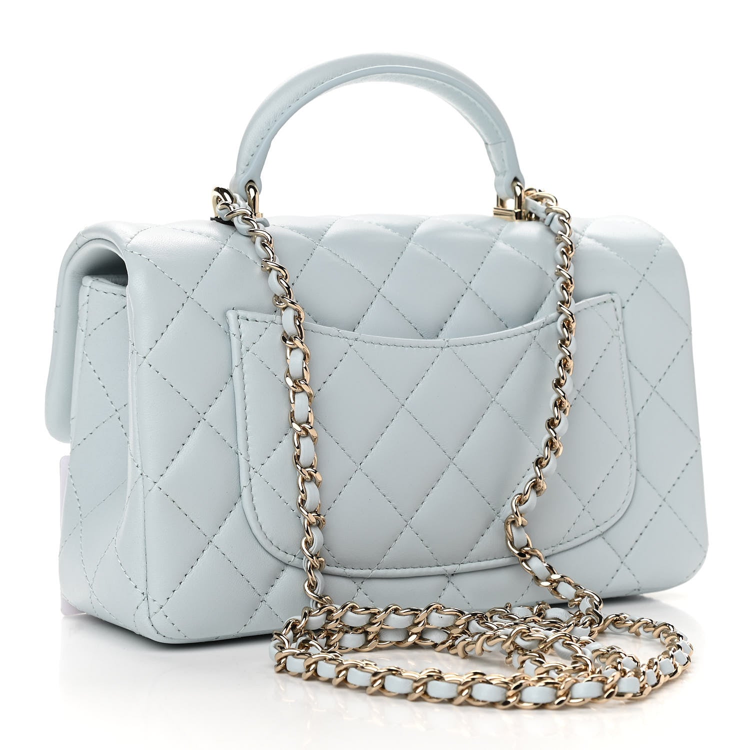 Chanel Lambskin Quilted Mini Top Handle Rectangular Flap Light Blue 3 of 11