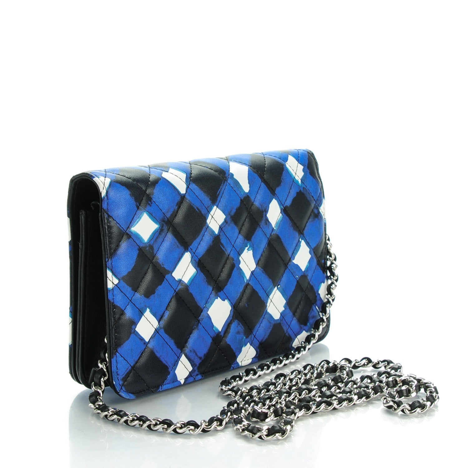 Chanel Printed Lambskin Airlines Wallet On Chain WOC White Blue Black 3 of 7