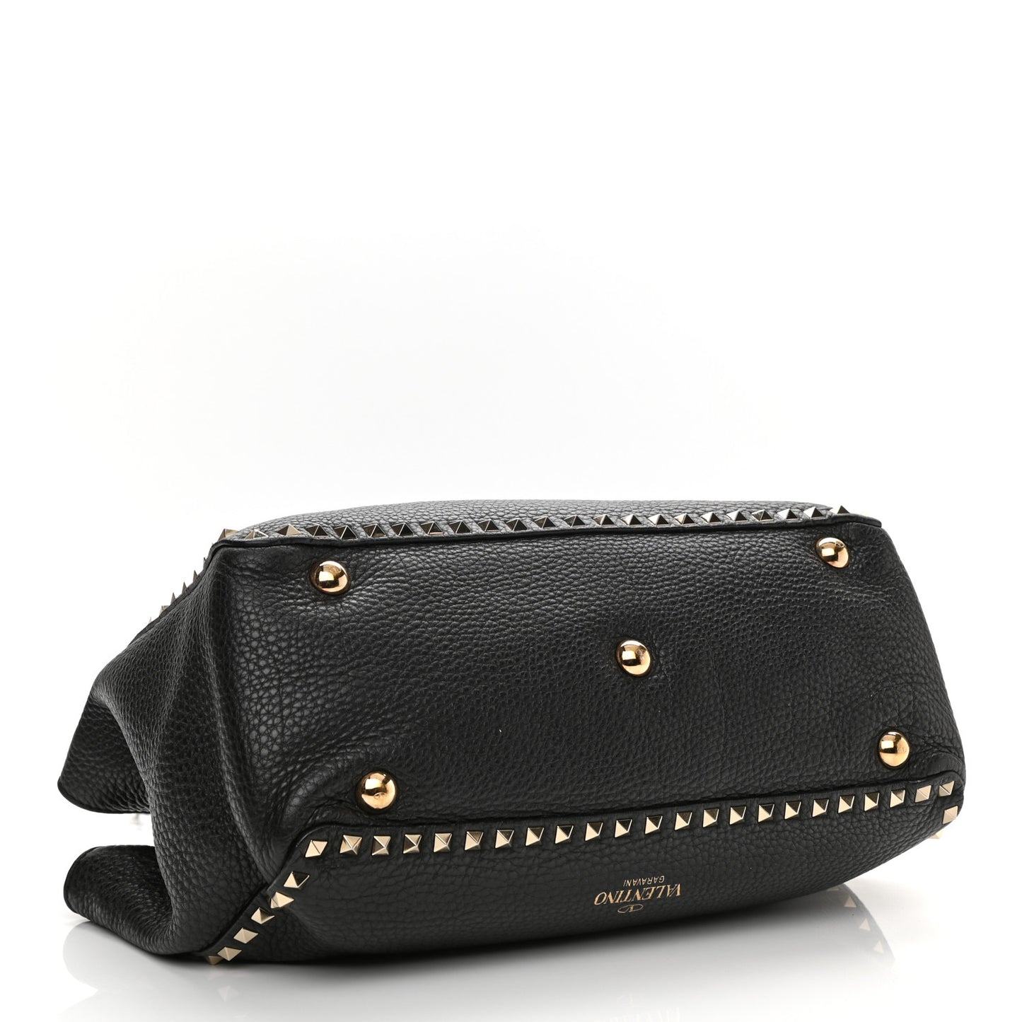 Pebbled Calfskin Medium Rockstud Tote Black