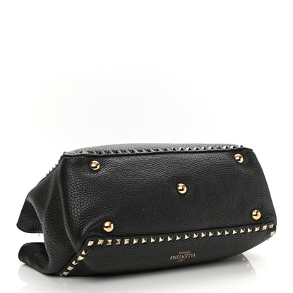 Valentino Garavani Pebbled Calfskin Medium Rockstud Tote Black 4 of 12