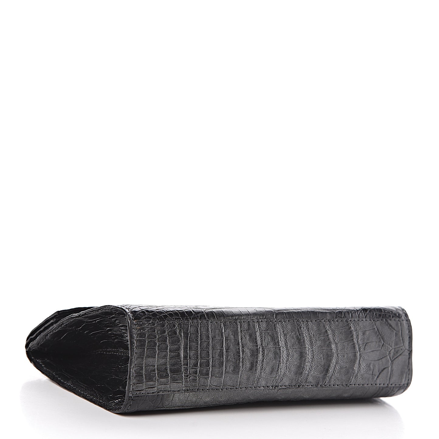 Metallic Crocodile Foldover Clutch Black Silver