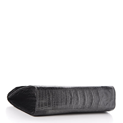 Nancy Gonzalez Metallic Crocodile Foldover Clutch Black Silver 4 of 7