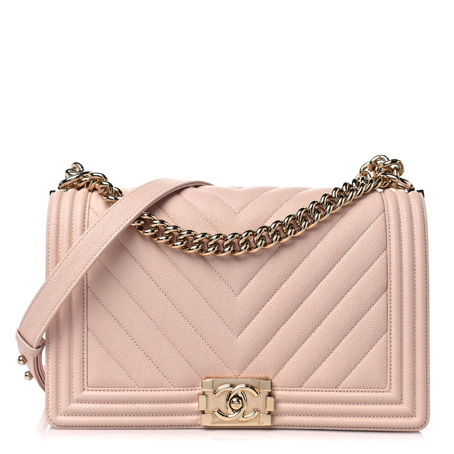 Caviar Chevron Quilted Medium Boy Flap Nude