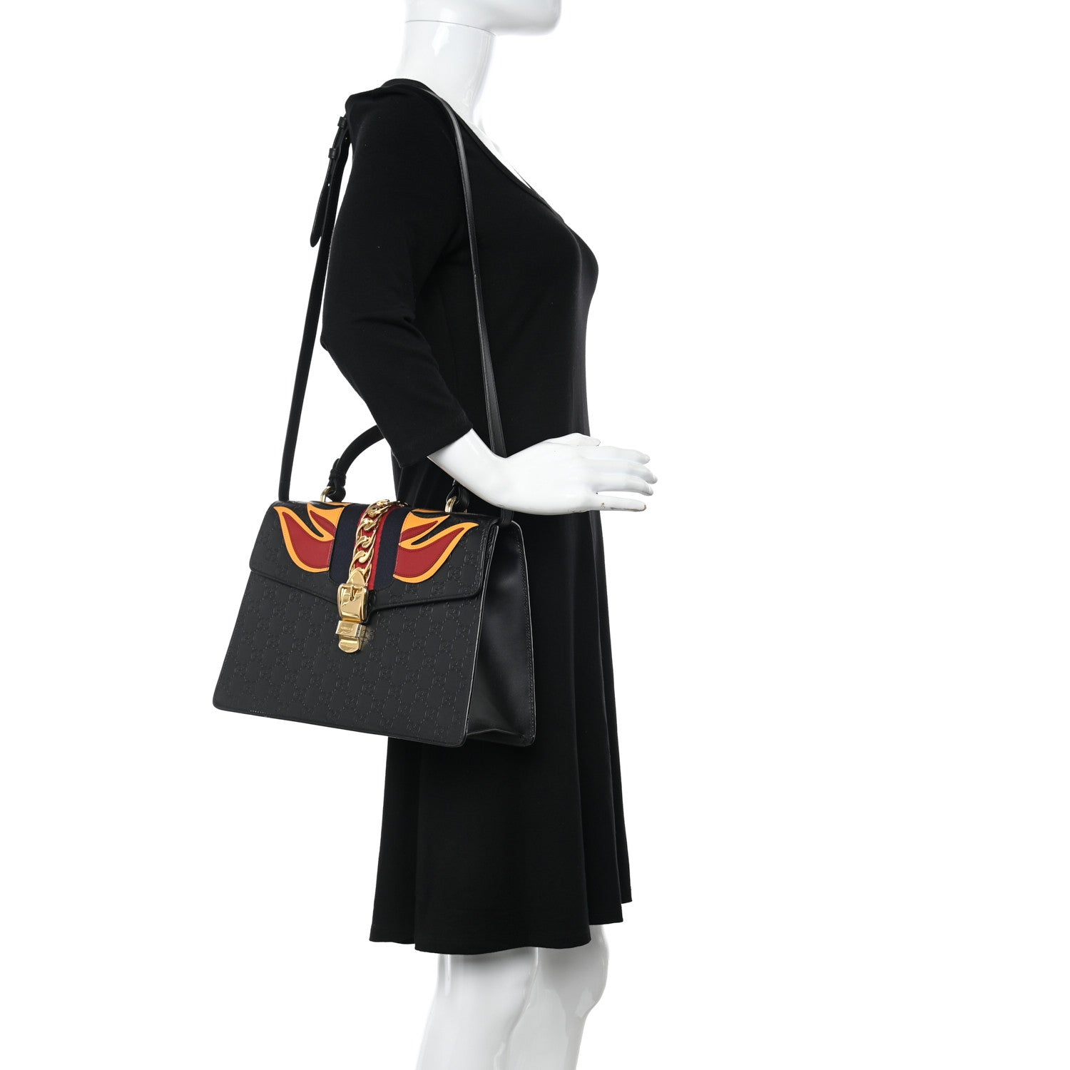 Gucci Guccissima Signature Medium Sylvie Top Handle Bag Black 2 of 14