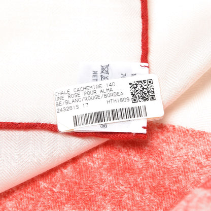 Hermes Cashmere Silk Une Rose Pour Alma Shawl 140 White Rouge Bordeaux 6 of 6
