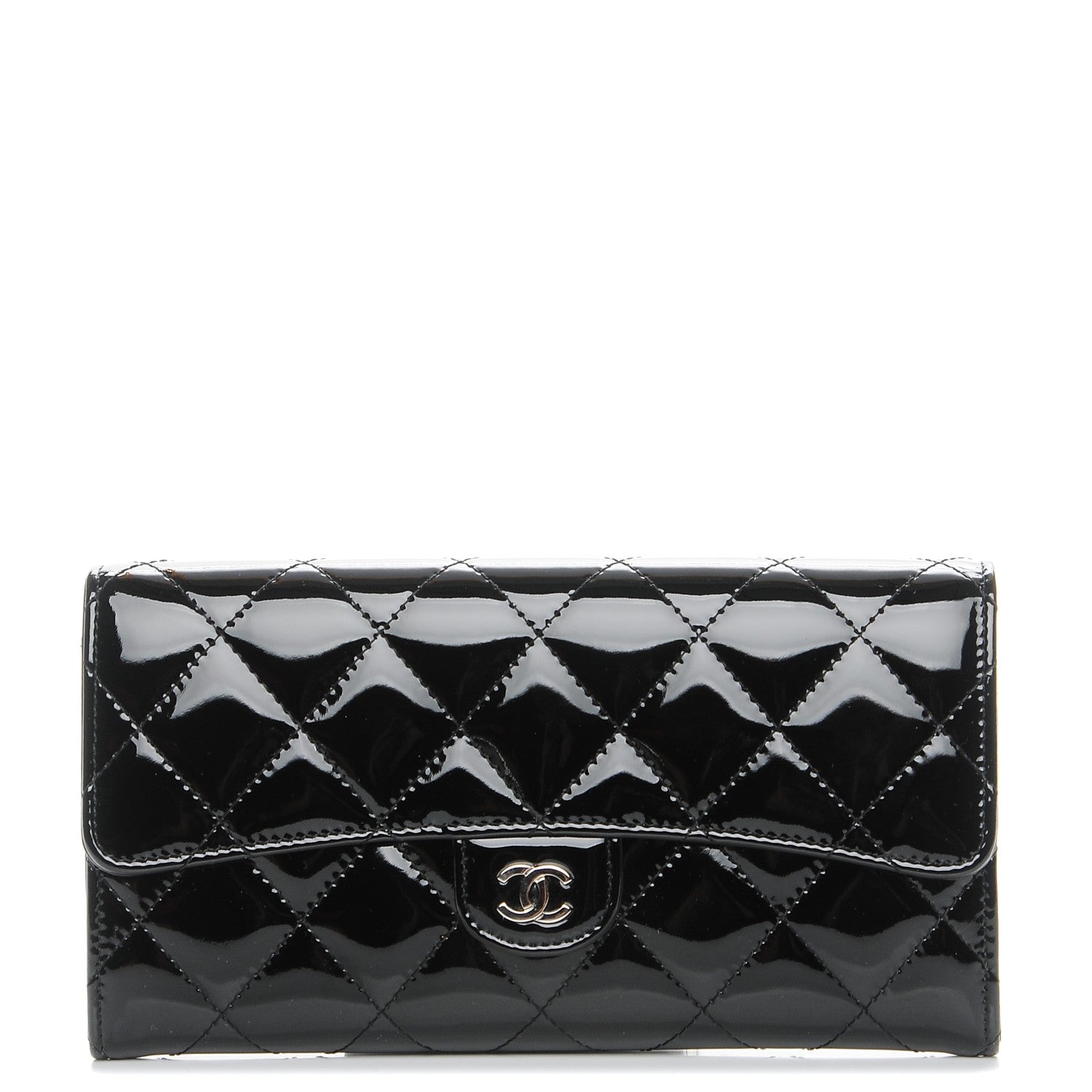 Chanel Patent Calfskin Quilted Large Flap Wallet Black 1 of 9