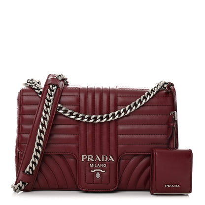 Prada Soft Calfskin Impunture Diagramme Large Chain Flap Shoulder Bag Cerise 1 of 10