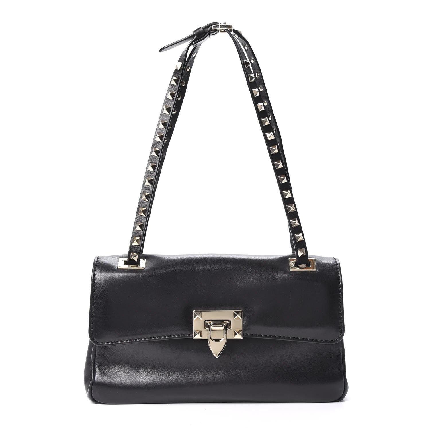 Valentino Garavani Vitello Rockstud Flip Lock Shoulder Flap Bag Black 1 of 8