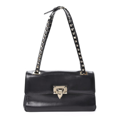 Valentino Garavani Vitello Rockstud Flip Lock Shoulder Flap Bag Black 1 of 8