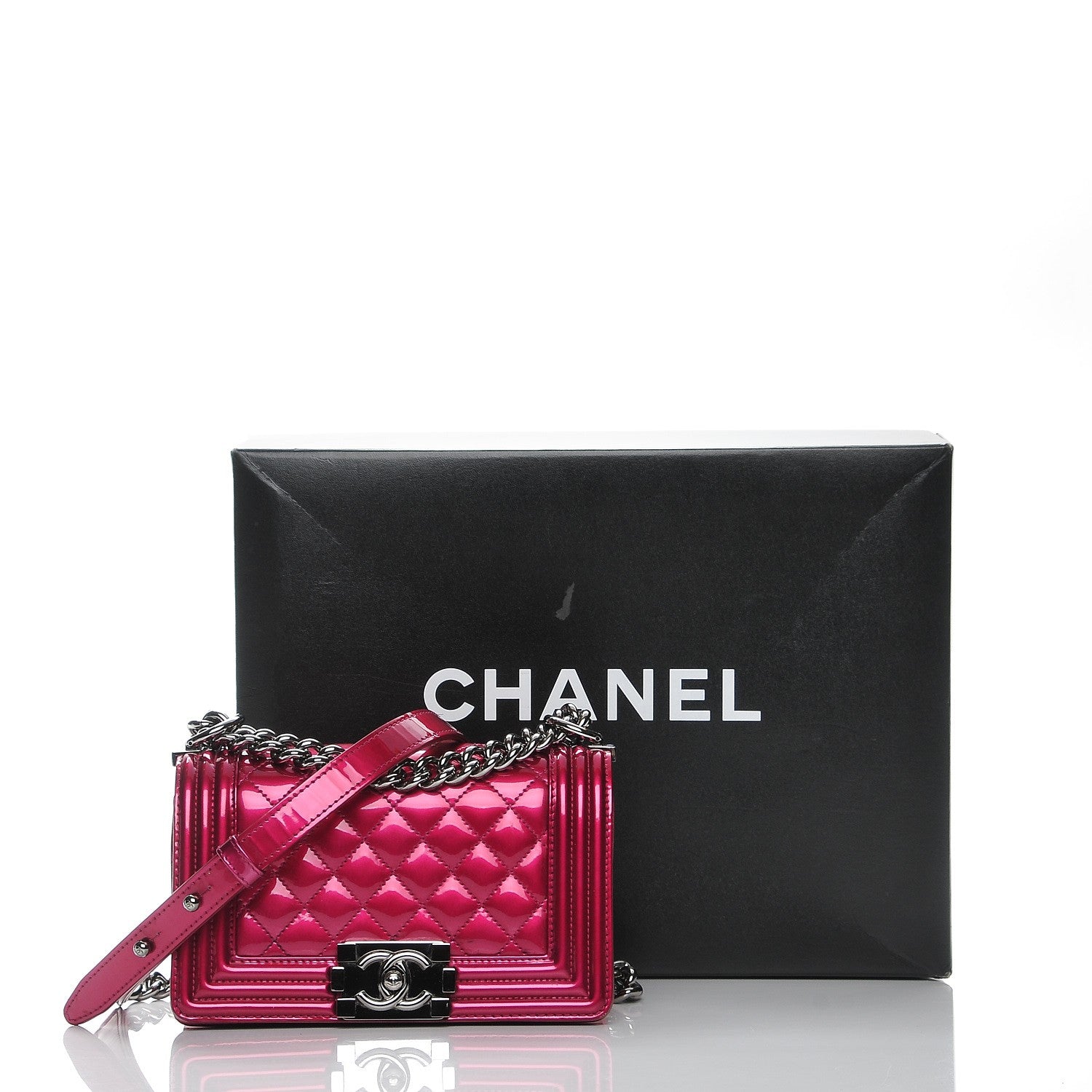 Chanel Metallic Patent Quilted Small Boy Flap Fuchsia 9 of 11