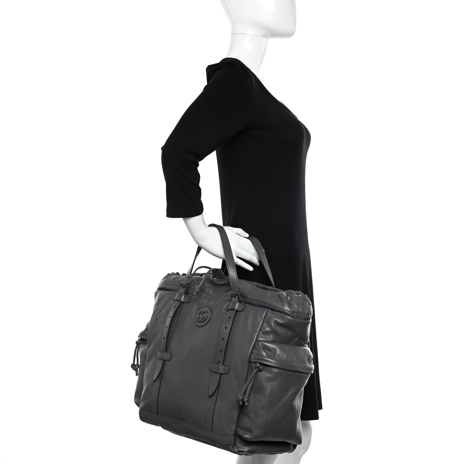 Gucci Piuma Lux Energy Monochrome Double G Drawstring Tote Grey 2 of 10