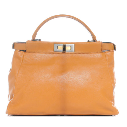 Fendi Goatskin Elaphe Large Peekaboo Iconic Satchel Ocra Bosco 1 of 9