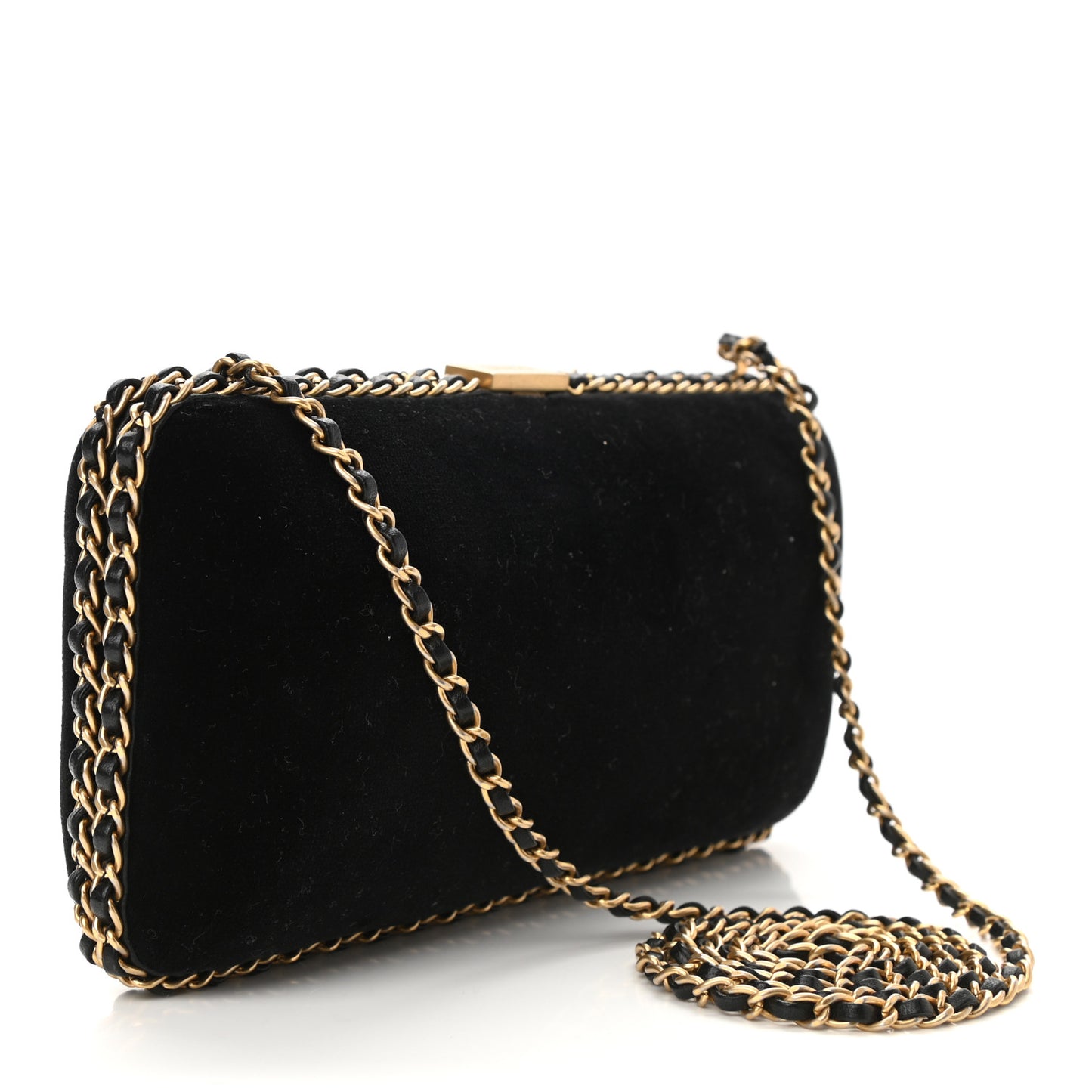 Velvet Pearl Crystal Sergeant Chain Around Evening Clutch Black Gold