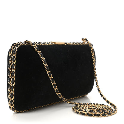 Chanel Velvet Pearl Crystal Sergeant Chain Around Evening Clutch Black Gold 3 of 10