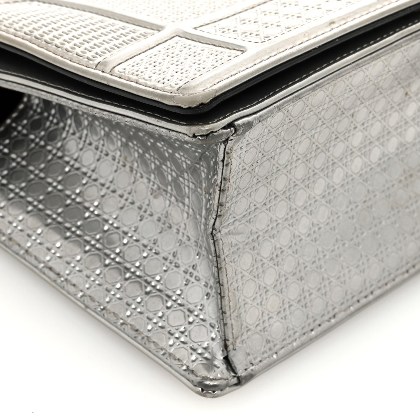 Metallic Patent Micro-Cannage Small Diorama Flap Bag Silver