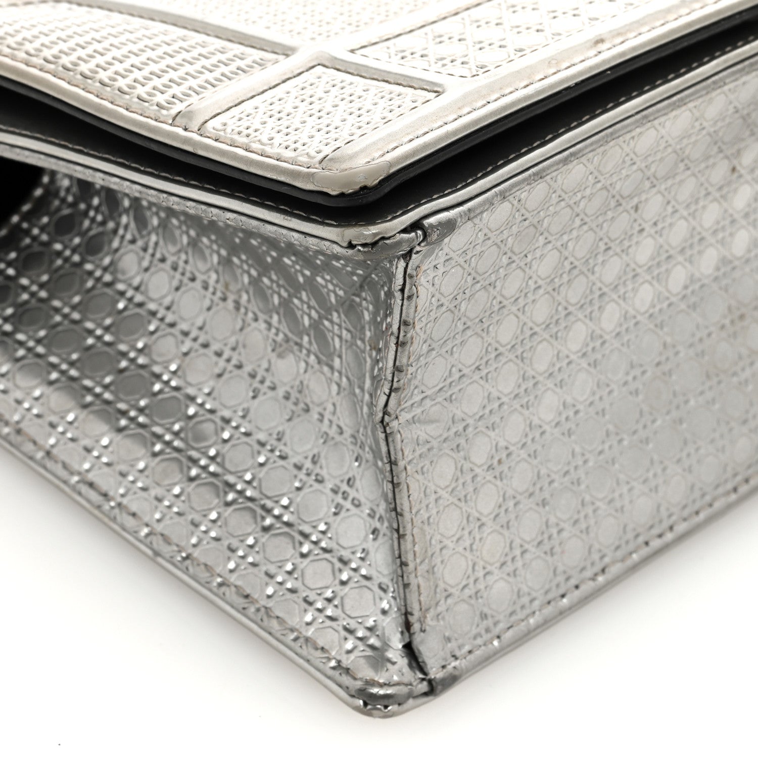 Christian Dior Metallic Patent Micro-Cannage Small Diorama Flap Bag Silver 8 of 10