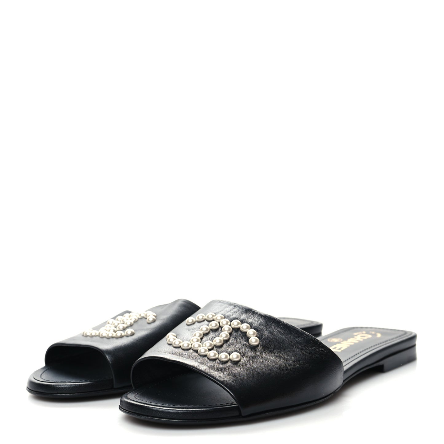 Lambskin Pearl CC Sandals 38.5 Black