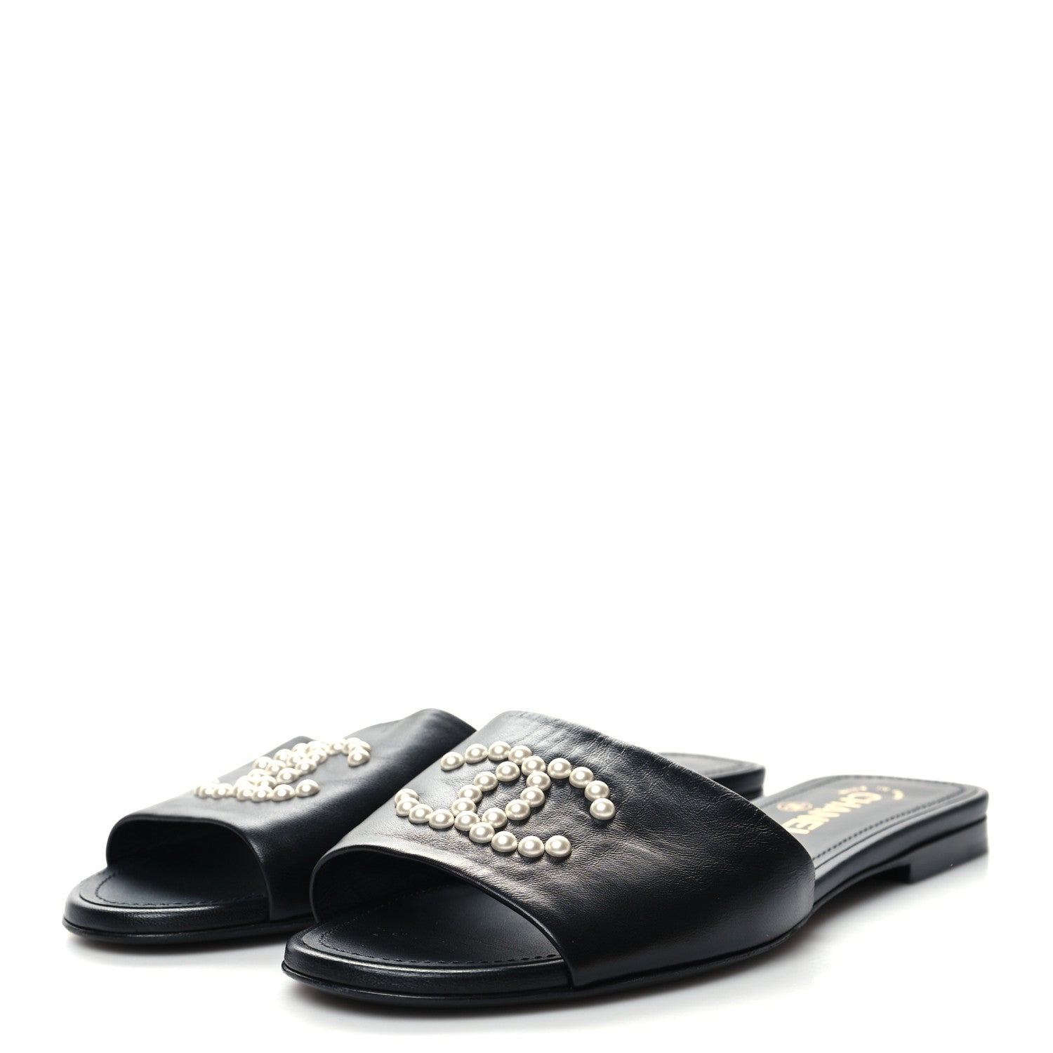 Chanel Lambskin Pearl CC Sandals 38.5 Black 3 of 8