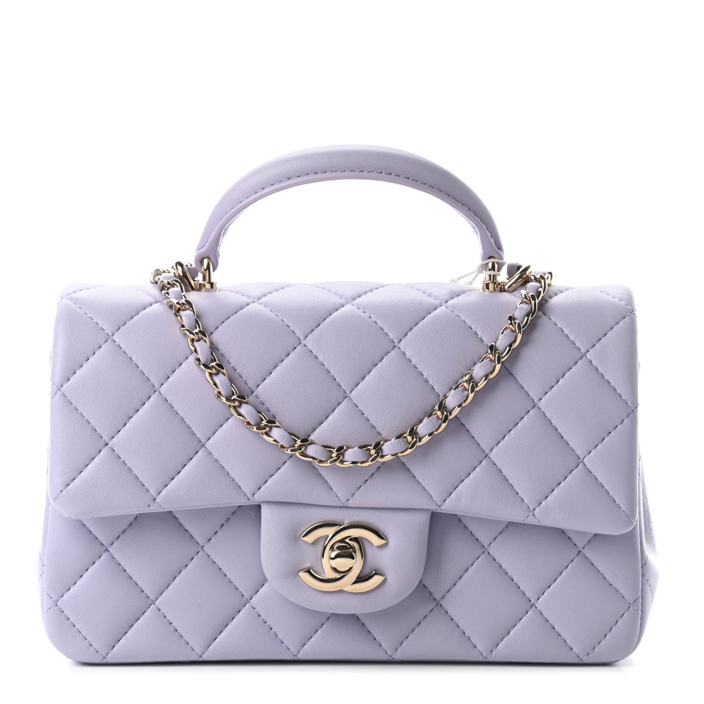 Lambskin Quilted Mini Top Handle Rectangular Flap Light Purple