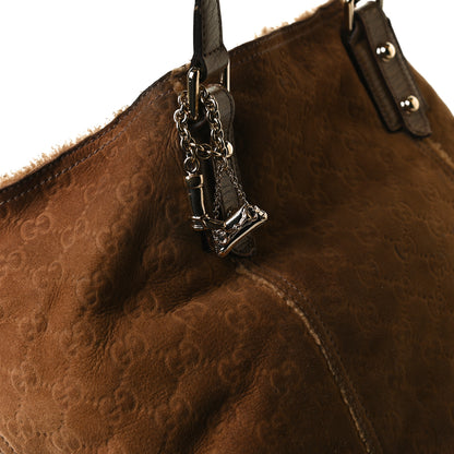 Gucci Suede Shearling Guccissima Large Jolicoeur Tote Tan 14 of 17