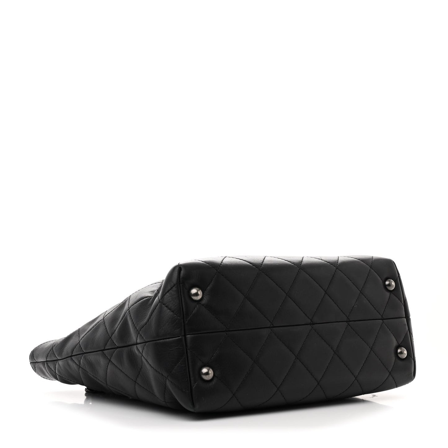 Calfskin Quilted Large Shopping In Chains Tote Black