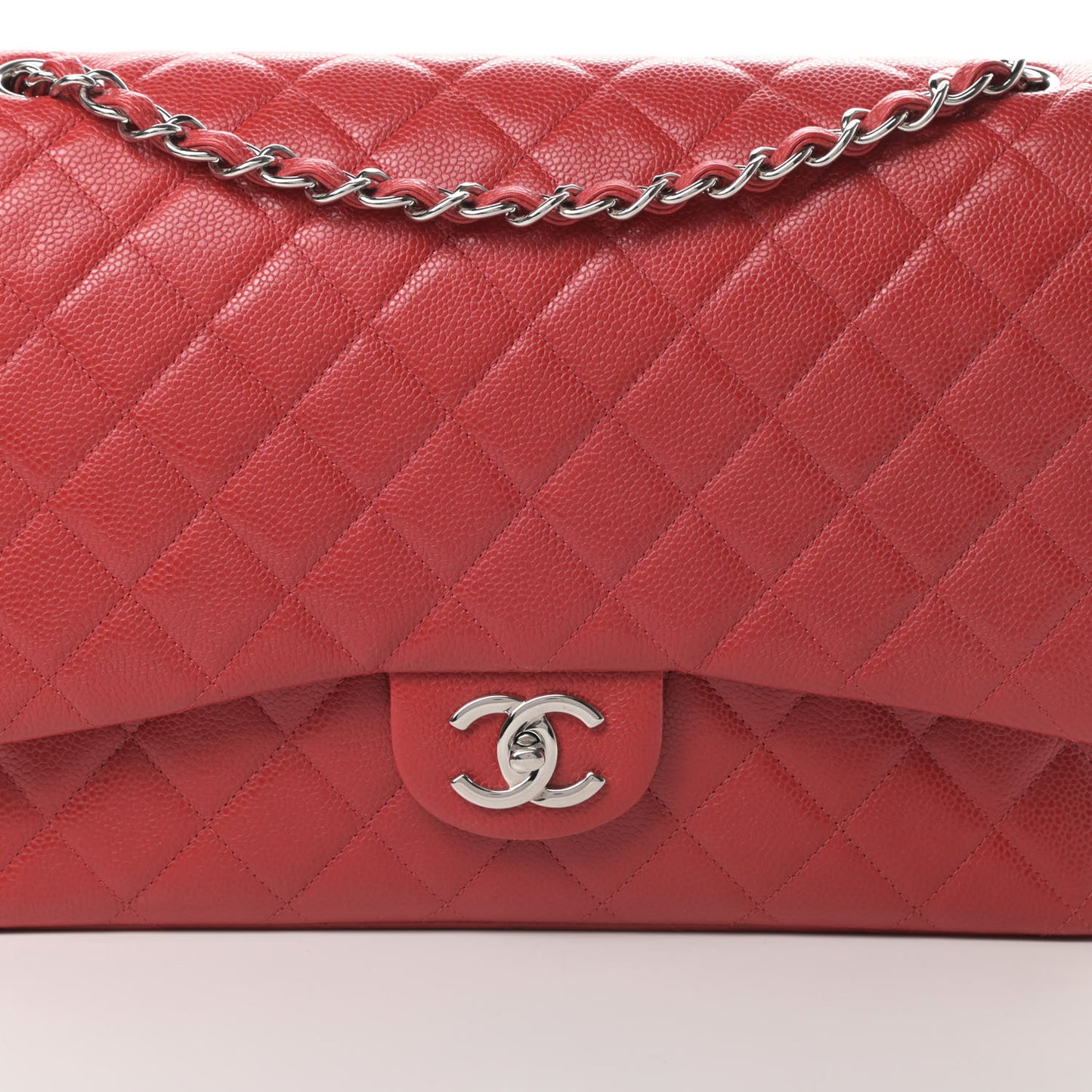 Caviar Quilted Maxi Double Flap Red