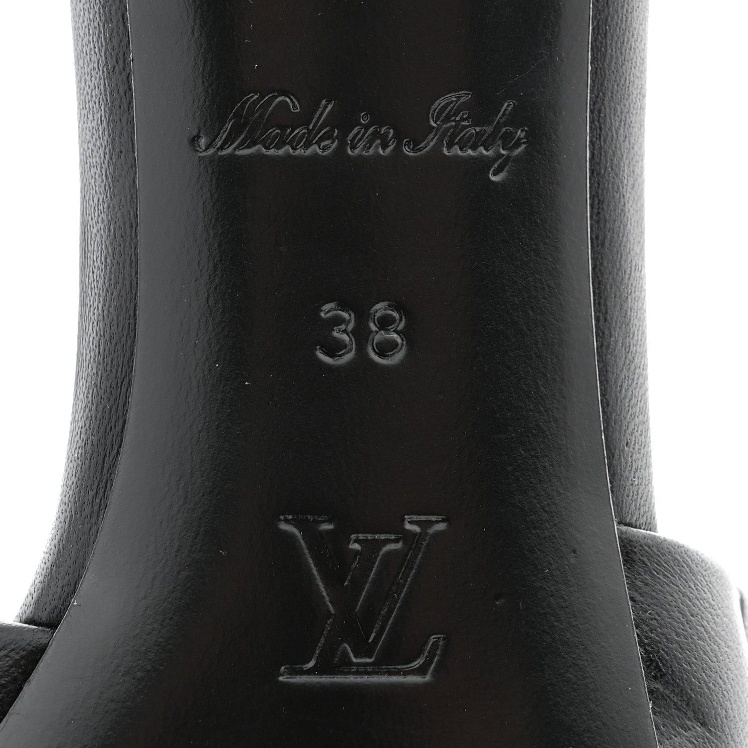 Louis Vuitton Lambskin Embossed Monogram Revival Mid Heel Mules 38 Black 6 of 11